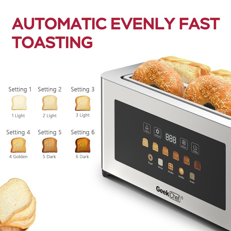 Anmytek 4-Slice Toaster Kitchen Essential - Extra Wide Entrance Stainless Steel LED Touch Display