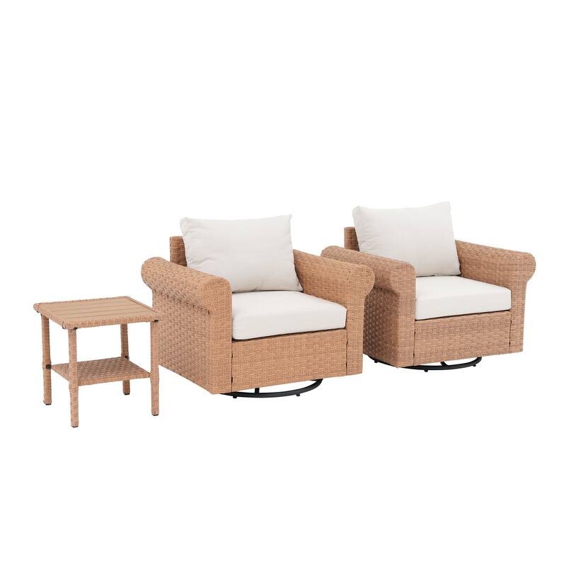 Outdoor 3-Pieces Swivel PE Rattan Patio Conversation Set