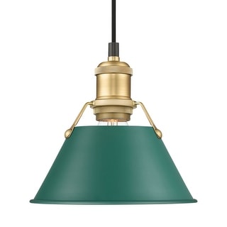 Yep by Golden Lighting Orwell 1-light 8in Pendant in Brushed Champagne Brass and Pine Green shade - Small Pendant - 7"