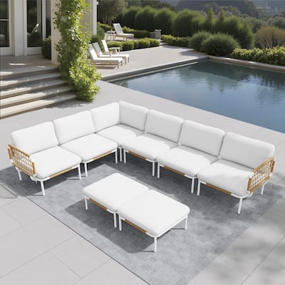 Outdoor Patio Aluminum PE Rattan Sectional Sofa Conversation Seating Set Free Combination with Cushions