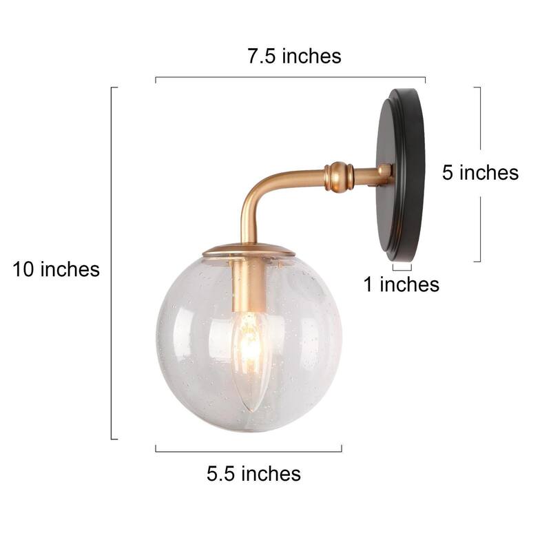 Malryn Modern 1-Light Glass Bathroom Vanity Light Gold Black Wall Sconce