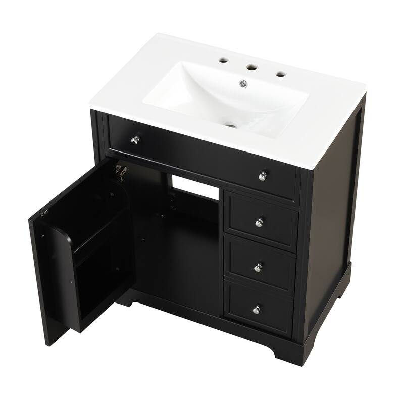 Bathroom Vanity with Sink, Wooden Bathroom Cabinet with Door and 2 Drawers, Bathroom Storage Cabinet with Solid Wood Frame