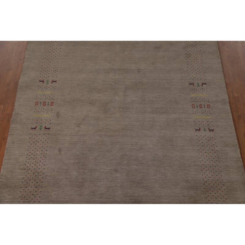Tribal Brown Gabbeh Oriental Area Rug Hand-Knotted Wool Carpet - 7'1" x 9'9"