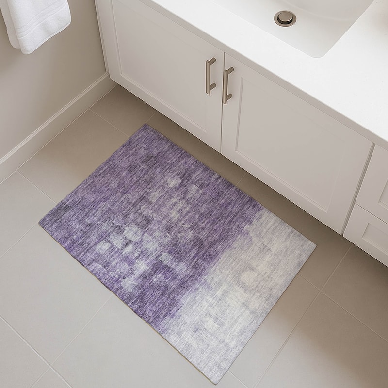 Premium Washable Super Soft Ombre Brushstrokes Mayfield Rug - Purple - 1'8" x 2'6"