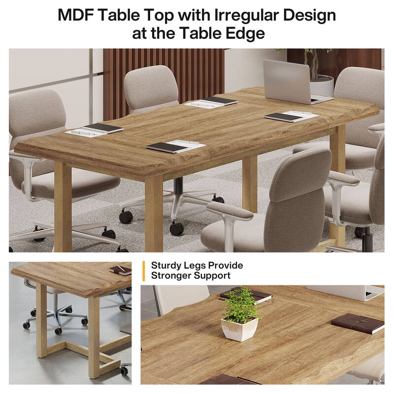 62-inch Rectangular Conference Meeting Table with Solid Wood Legs