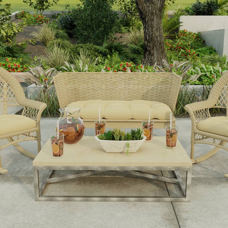 44" x 18" Beige Solid Contoured Outdoor Wicker Bench Cushion - 18'' L x 44'' W x 4'' H - McHusk Birch