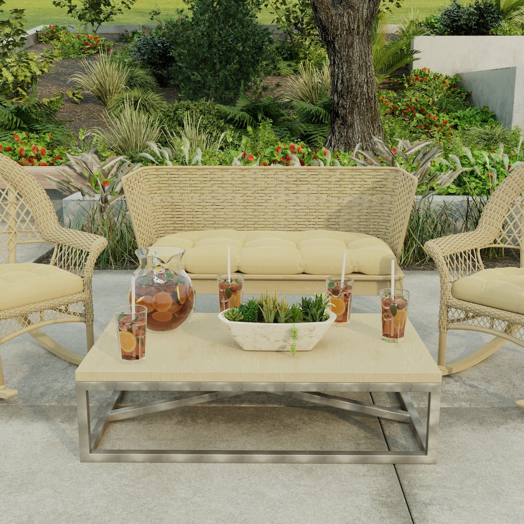 44" x 18" Beige Solid Contoured Outdoor Wicker Bench Cushion - 18'' L x 44'' W x 4'' H