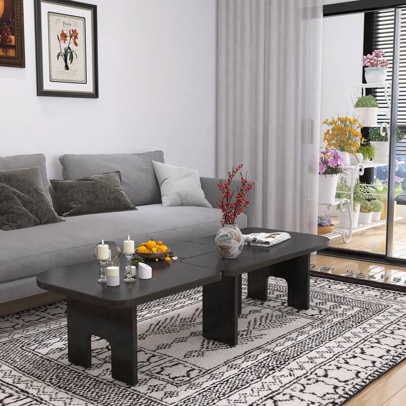 Modern Wooden Nesting Coffee Table Set, 70.86" Extendable Splicing Center Table- Saving Accent Furniture with Smooth Surface