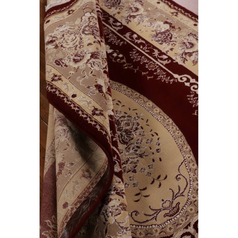 Red Victorian Style Kashan Turkish Area Rug Machine Made Floral Carpet - 6'6" x 9'10"