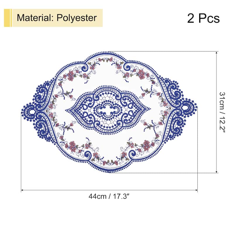 2Pack 12x17in Retro Lace Placemat Oval French Crochet Doilies Coasters - 12x17-in - Dark Blue