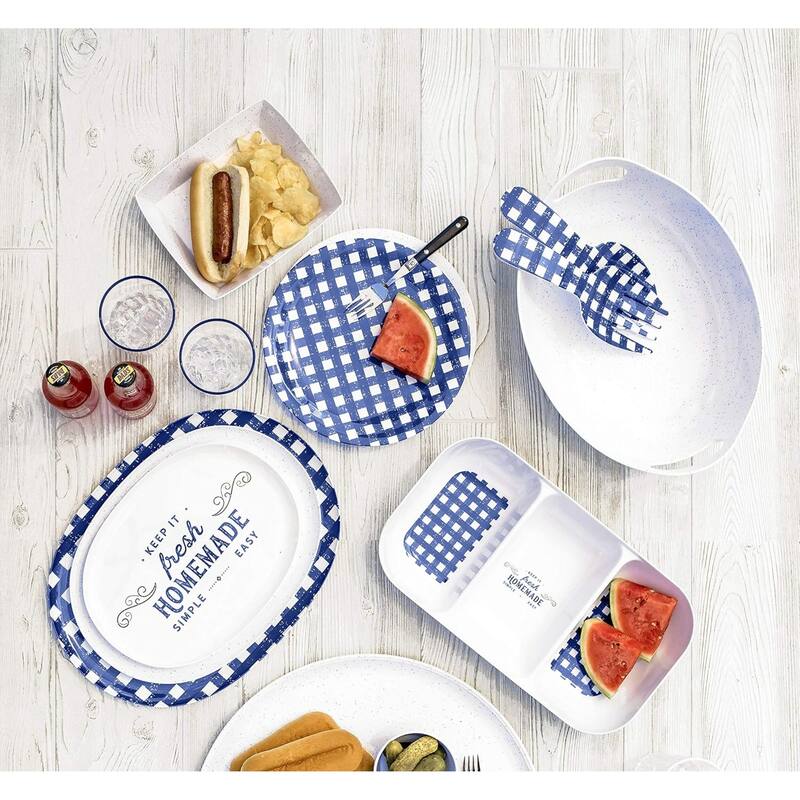 Abode Homewares Homemade Navy Melamine Gingham Serving Utensils - Blue - Set of 2