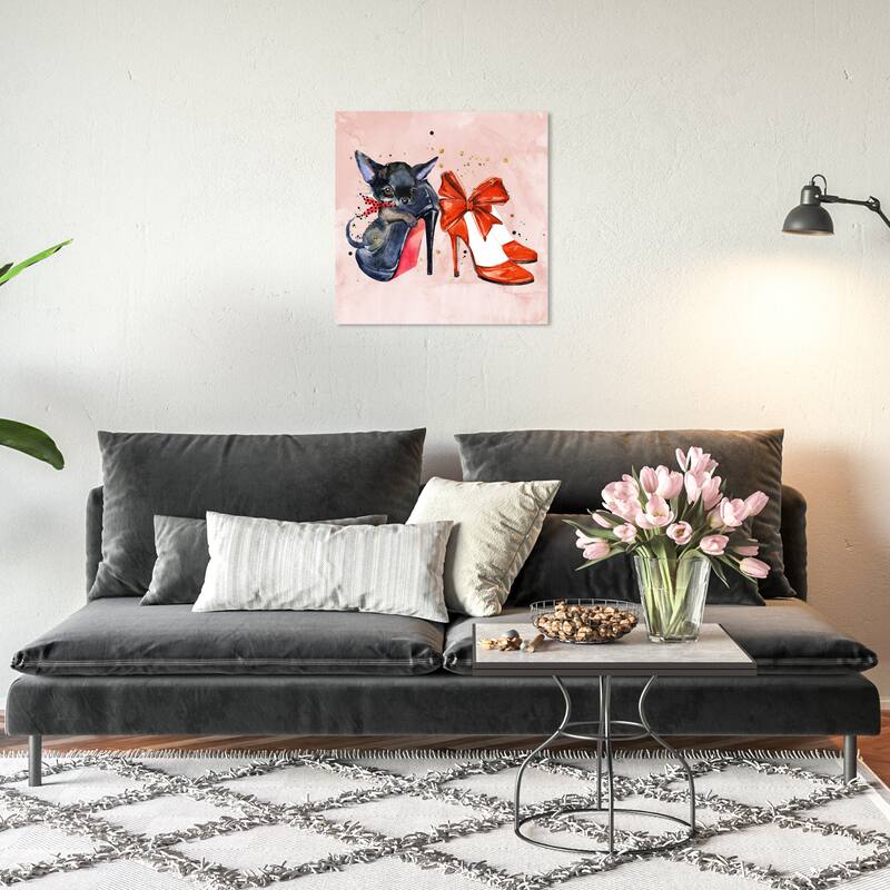 Wynwood Studio Canvas Animals Pooch and Heels II Red and Glam Wall Art Canvas Print - 20 x 20
