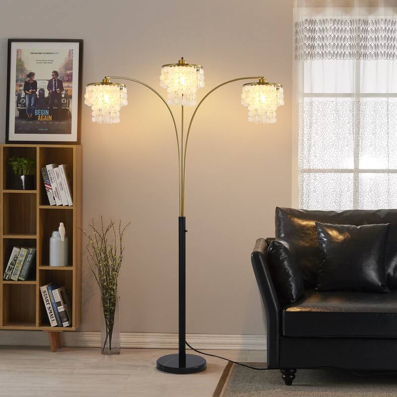 Brio 90" 3-Light Modern Gold Arc Floor Lamp - 90