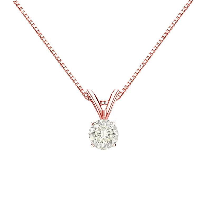 Auriya 14k Gold 1/4ctw Round Solitaire Diamond Necklace (J-K, I1-I2) - Rose