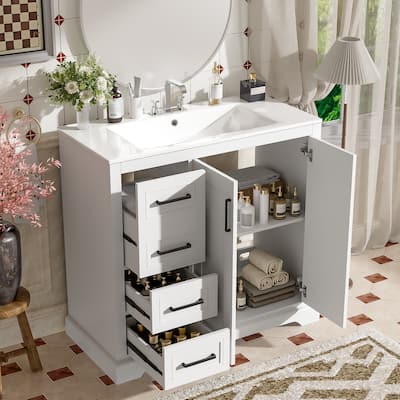 36 Inch Bathroom Vanity with Ceramic Sink for Medium to Small Bathrooms - 36 Inch