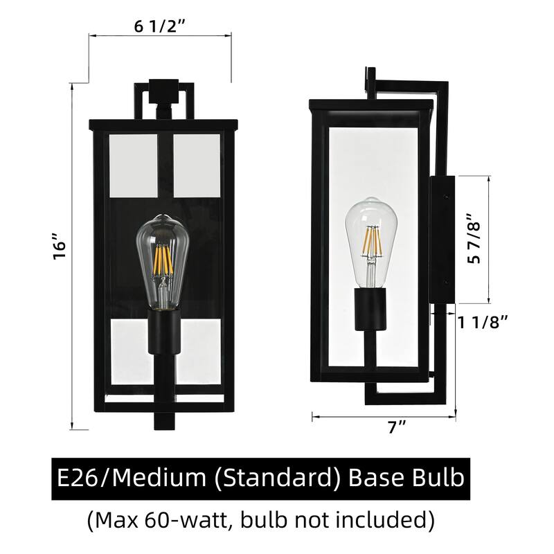 Matte Black Farmhouse Outdoor Wall Lantern Sconce - 3 Variants (16in 1-Light/22in 2-Light/27in 3-Light), Clear Glass, Wet Rated