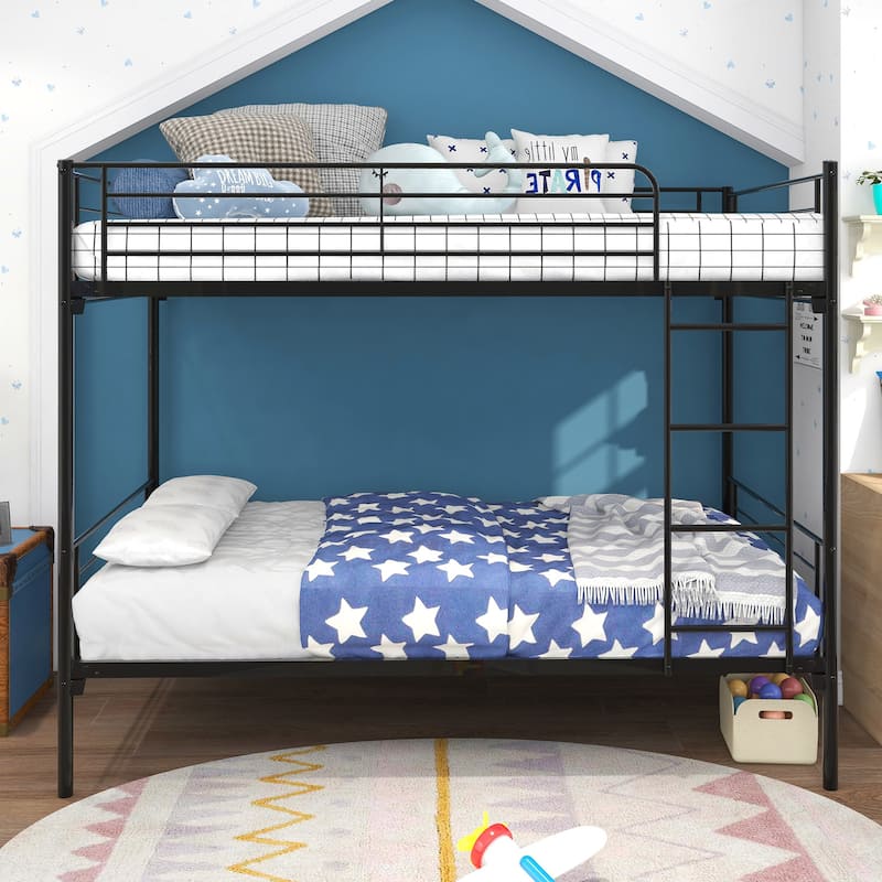 Black Twin over Twin Metal Bunk Bed, Frame with Ladder, Space-Saving Design for Bedroom