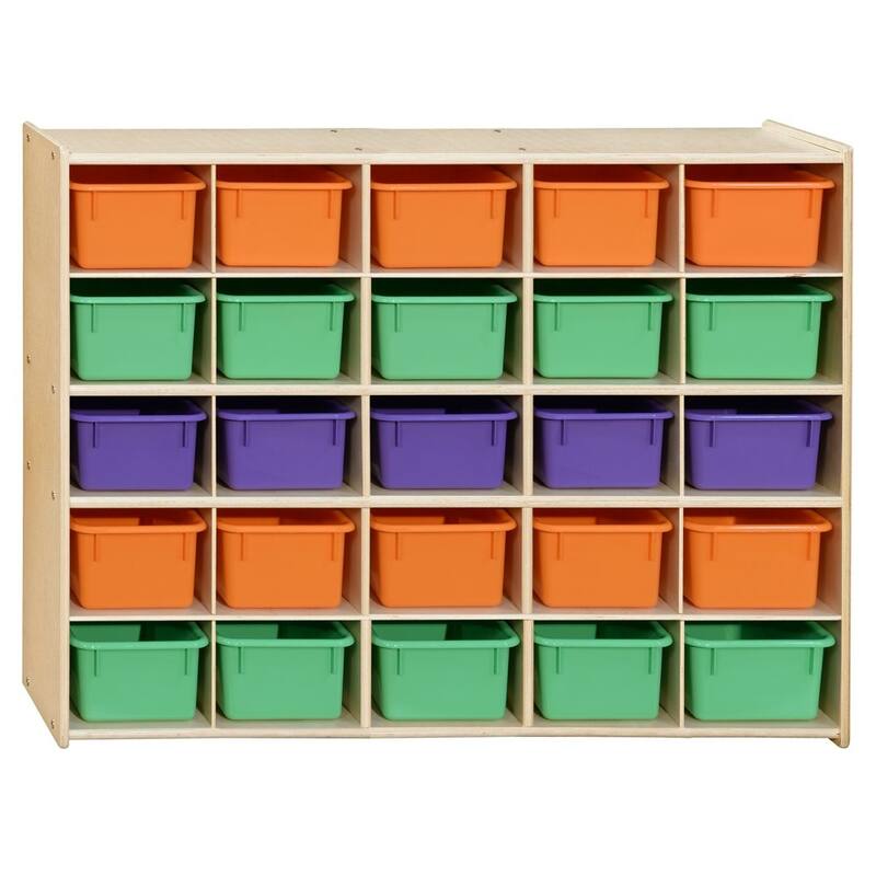 Contender 25 Cubby Storage Cabinet with Assorted Pastel Trays, Kids Toy Storage Organizer for Art and Craft Supplies