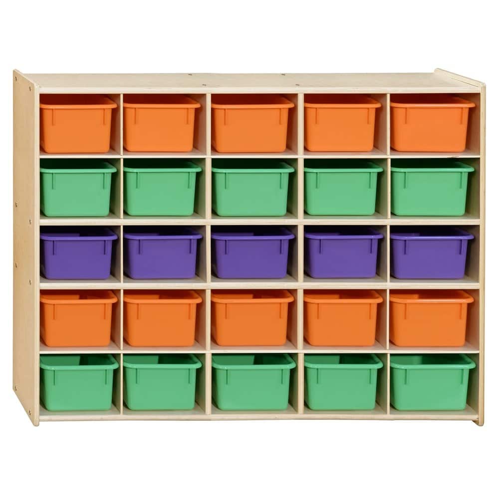 Contender 25 Cubby Storage Cabinet with Assorted Pastel Trays, Kids Toy Storage Organizer for Art and Craft Supplies