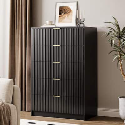 5 Drawer Dresser, 32 Inch Wide Chest with Gold Handles for Bedroom Living Room
