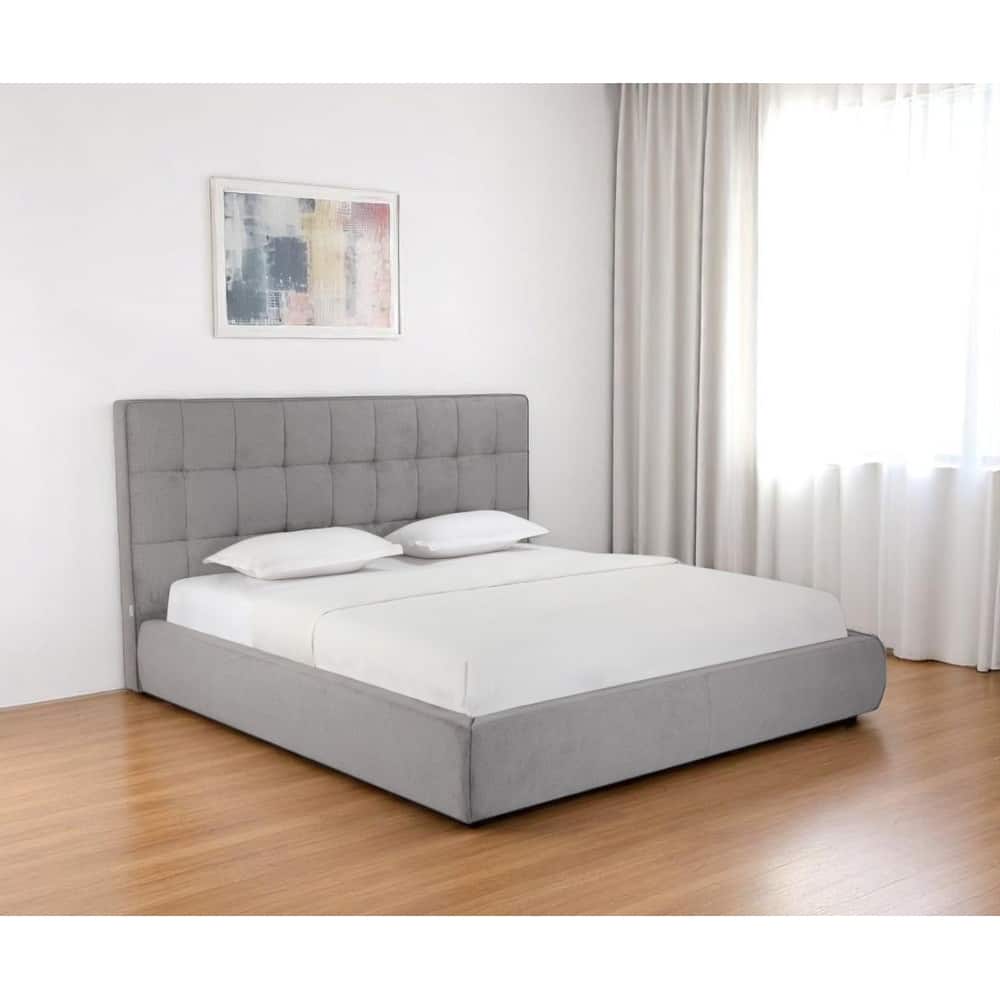 HomeRoots Gray Tufted Linen Blend Upholstered King Bed Frame