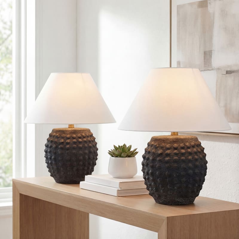 18.25" Hobnail LED Table Lamp (Set of 2), by JONATHAN Y - Matte Black