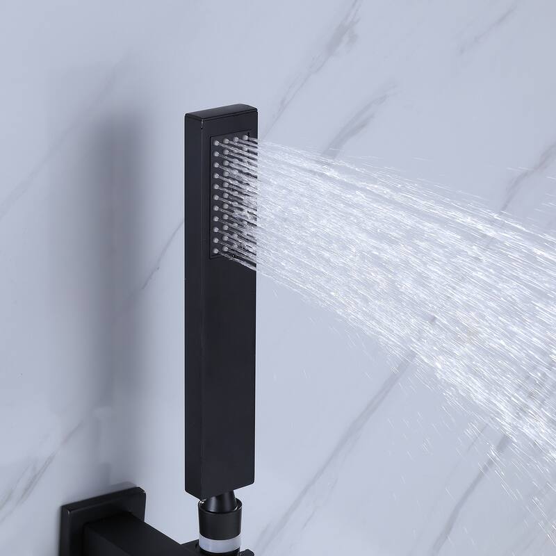 Wall Mounted Single Handle Waterfall Tub Filler Faucet With Handheld Shower Black