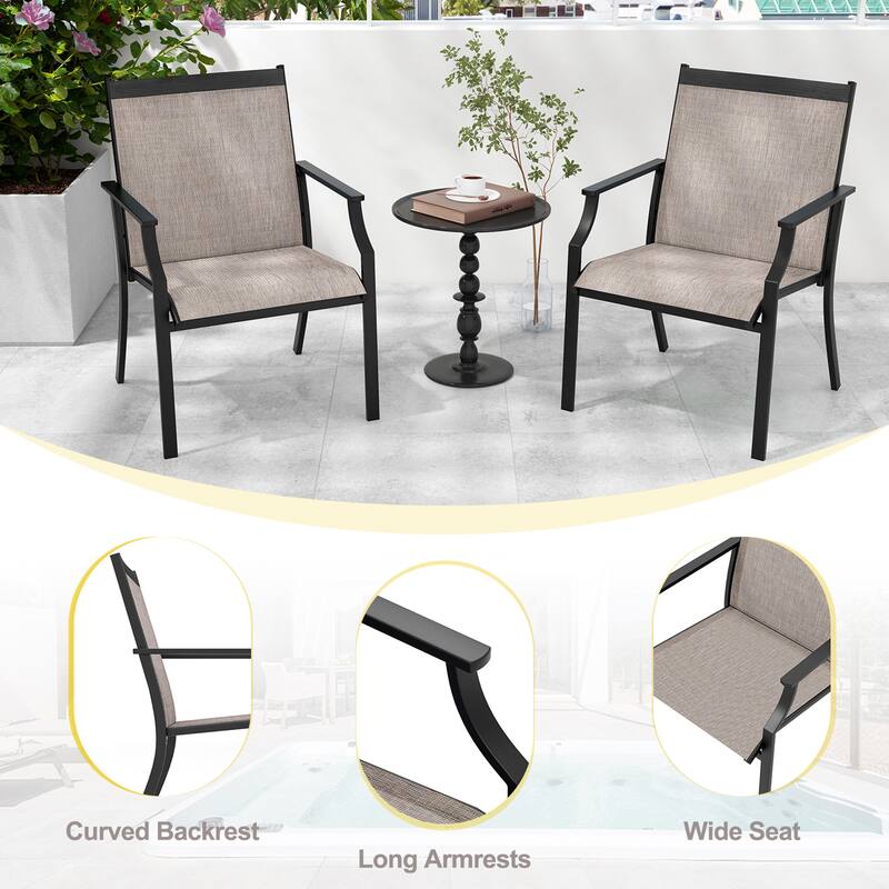 Gymax Set of 2 Patio Dining Chairs Outdoor Armchairs w/ Sturdy Metal