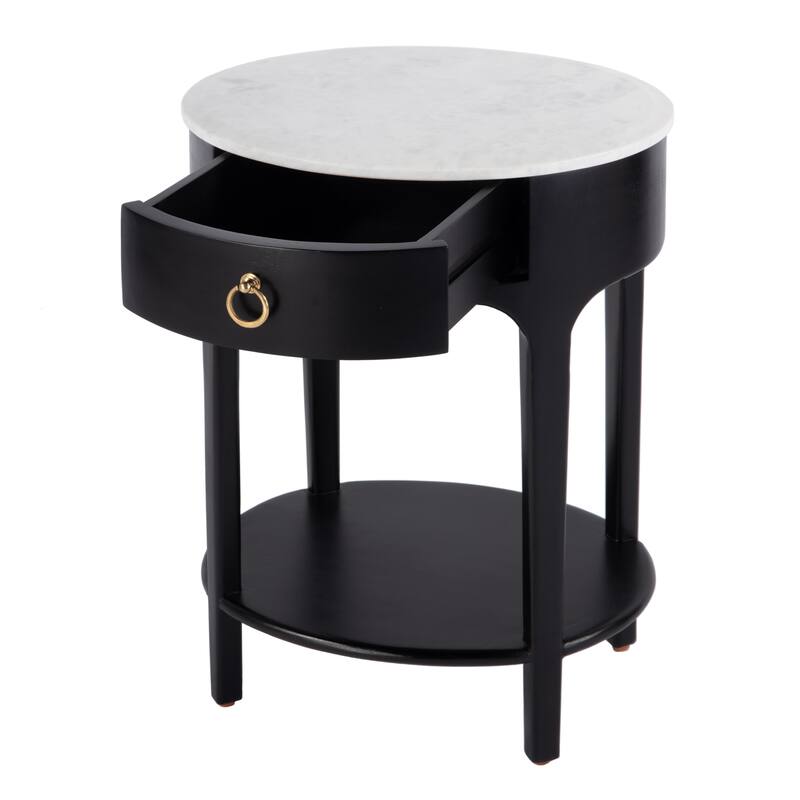 Ellen 18.25 in. W Oval Marble and Wood 1-Drawer Nightstand