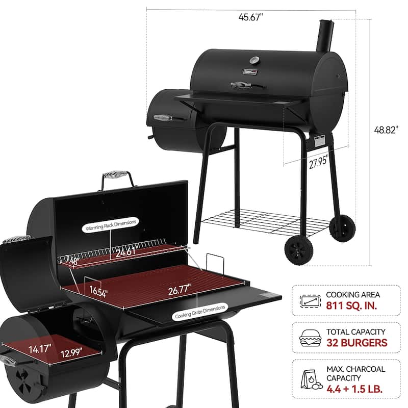 Royal Gourmet Charcoal Grill with Barrel Offset Smoker