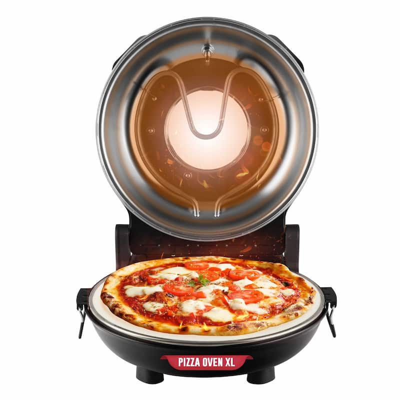 Granitestone Piezano XL 14" Black Electric Pizza Oven Indoor Outdoor - 5 Pc Set with Pizza Stone & Peels - 8-Slice