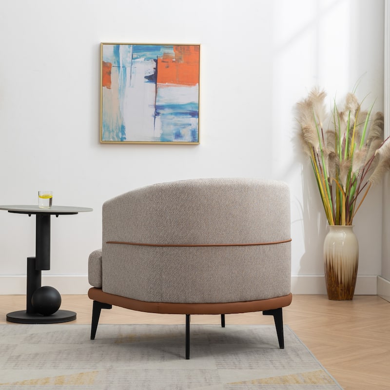 Modern Two-tone Barrel Chair, Linen Upholstered Round Armchair for Living Room Fabric Sofa Side Chair Lounge Chairs Accent Chair