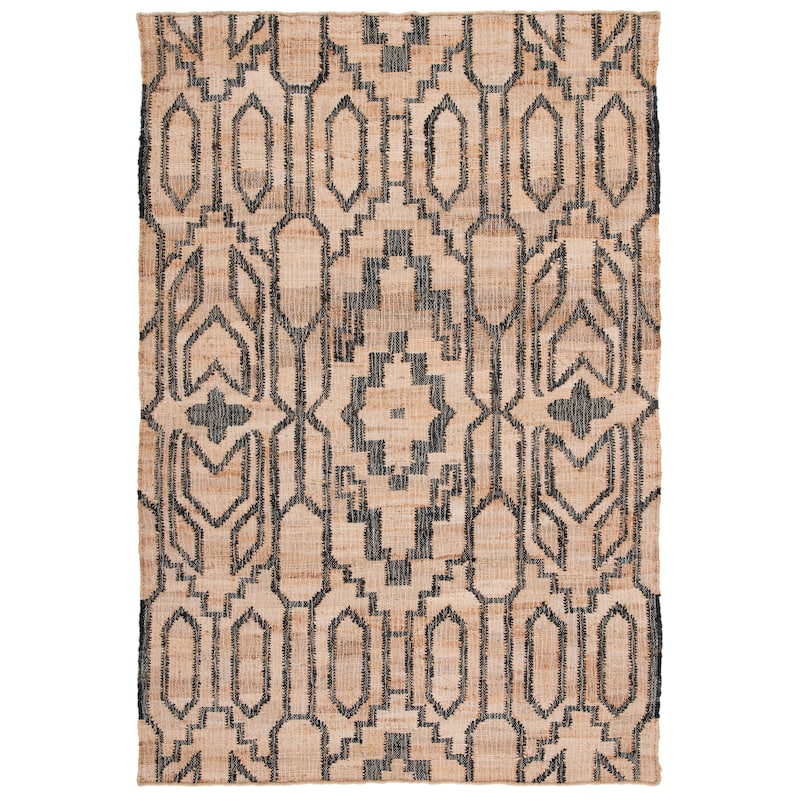 SAFAVIEH Natural Fiber Erla Boho Jute Rug - 6' Square - Natural/Black