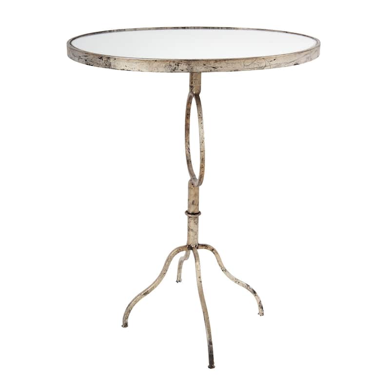 28 Inch Accent Side Table, Oval Mirror Top, Metal Base, Rustic Gold Finish - Gold - Metal