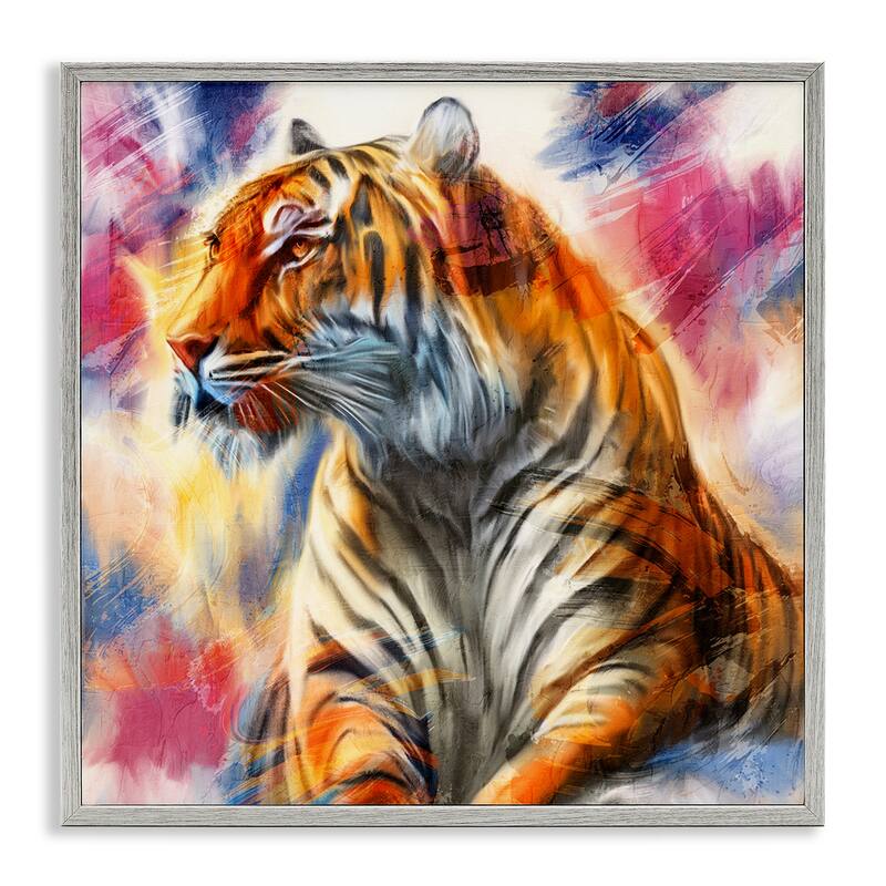 Stupell Fierce & Elegant Tiger Framed Giclee Art Design By Kim Allen - 17 x 17 - Grey