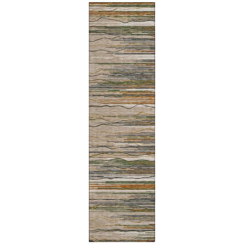 Machine Washable Indoor/ Outdoor Modern Stripe Chantille Rug