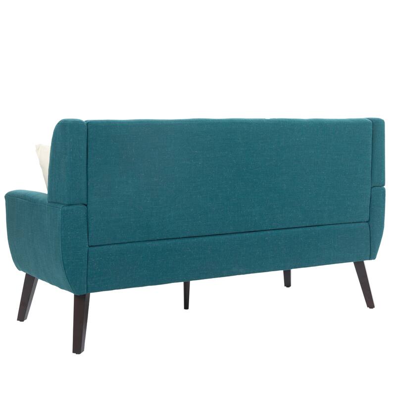 Mid-Century 63-Inch Linen Tufted Loveseat Sofa with Pillows