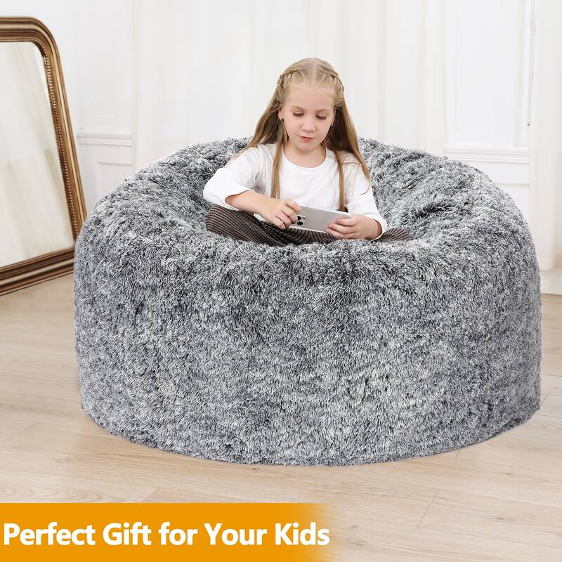 Fluffy Bean Bag Covers Only, Soft PV Velvet Bean Bag Chair Cover for Living Room Bedroom, No Filling