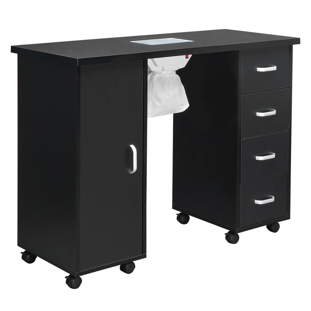 MDF Single Door 4 Drawers With Fan White Nail Table Black