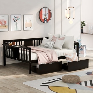 Full Wooden Daybed with 2 Drawers, Sofa Bed for Bedroom Living Room ...