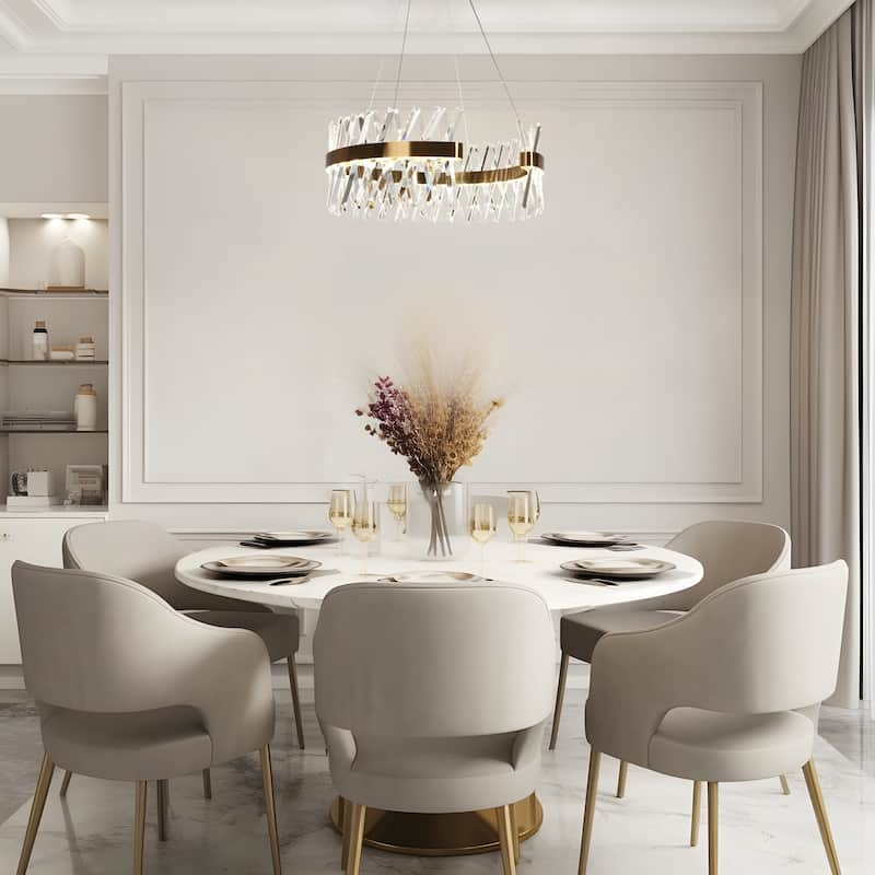 Modern 2-Light LED Crystal Gold Drum Chandelier for Dining Room - D23.2" x H9.4"