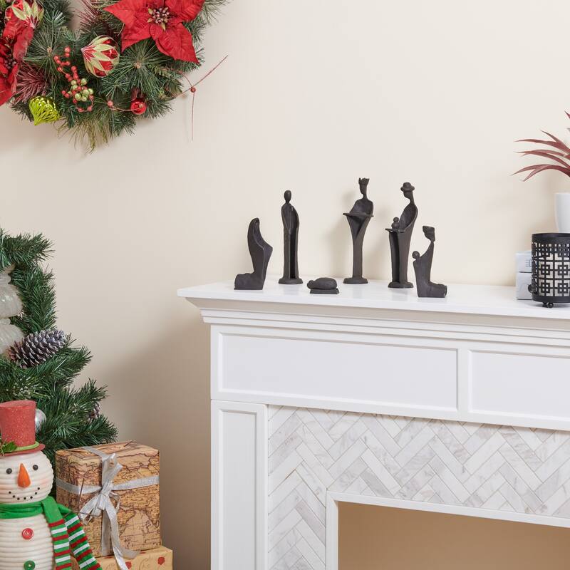 Cast Iron Sculpture Christmas Nativity Set - 9" - Set of 6