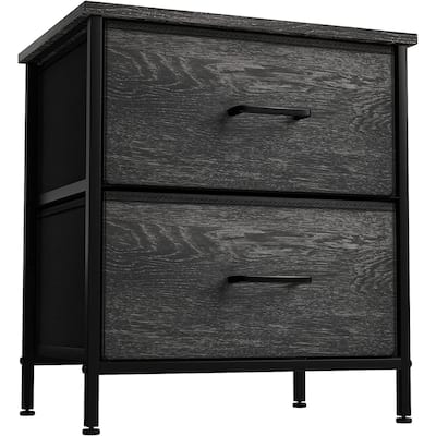 Sorbus Black Nightstand Dresser with 2 Faux Wood Fabric Bin Drawers