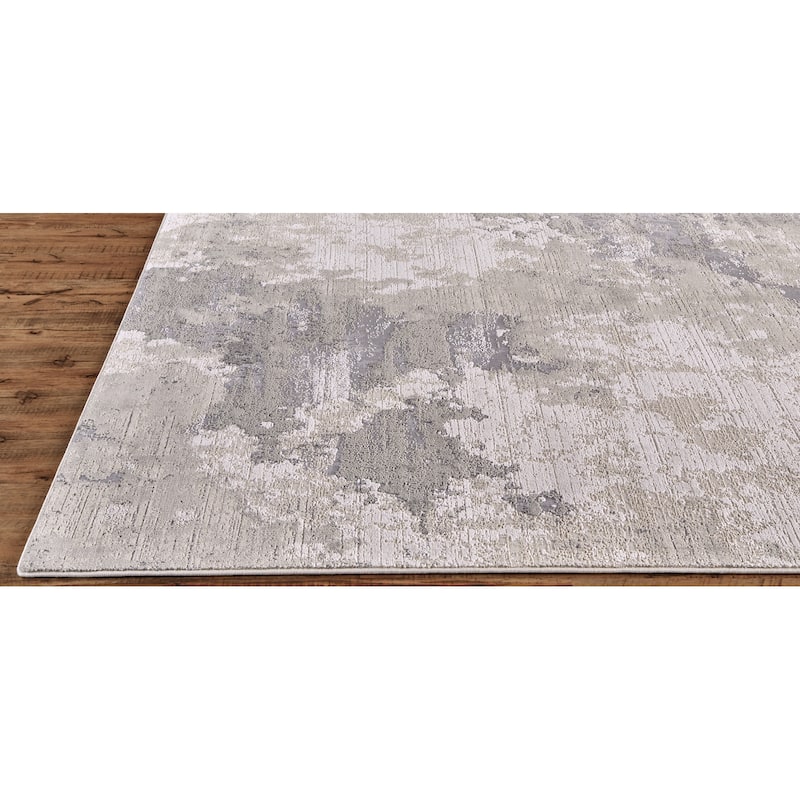 Alexander R3970 Watercolor Modern Area Rug - 1'6" x 1'6" Square - Ivory/Gray