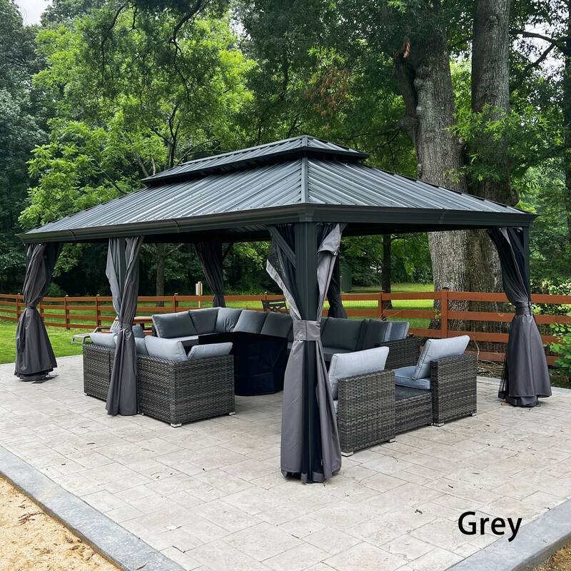 PURPLE LEAF 12' X 20' Hardtop Gazebo Outdoor Metal Double Roof Gazebo for Patio