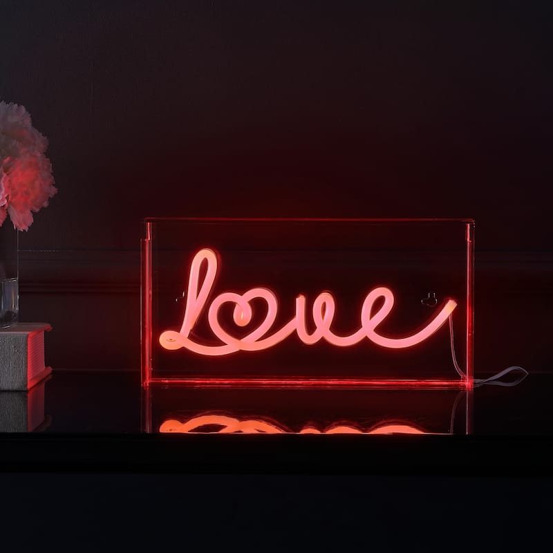 Love 11.88" X 5.88" Contemporary Glam Acrylic Box USB Operated LED Neon Light, Red by JONATHAN Y - 11.88" X 5.88"