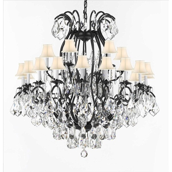 Swarovski Crystal Trimmed Chandelier Wrought Iron Swarovski Crystal Trimmed Chandelier Wrought Iron Lighting With White Shades