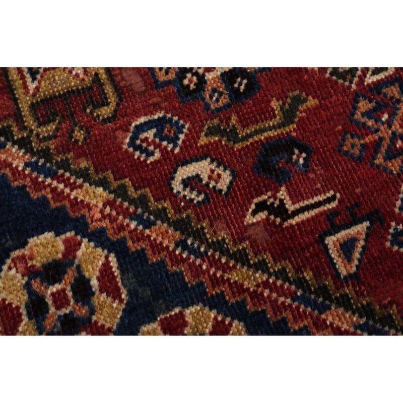 Hand Knotted Oriental 100% Wool Carpet Traditional Geometric Navy Blue & Blues Qashqai Area Rug - 8' 6'' X 5' 3''