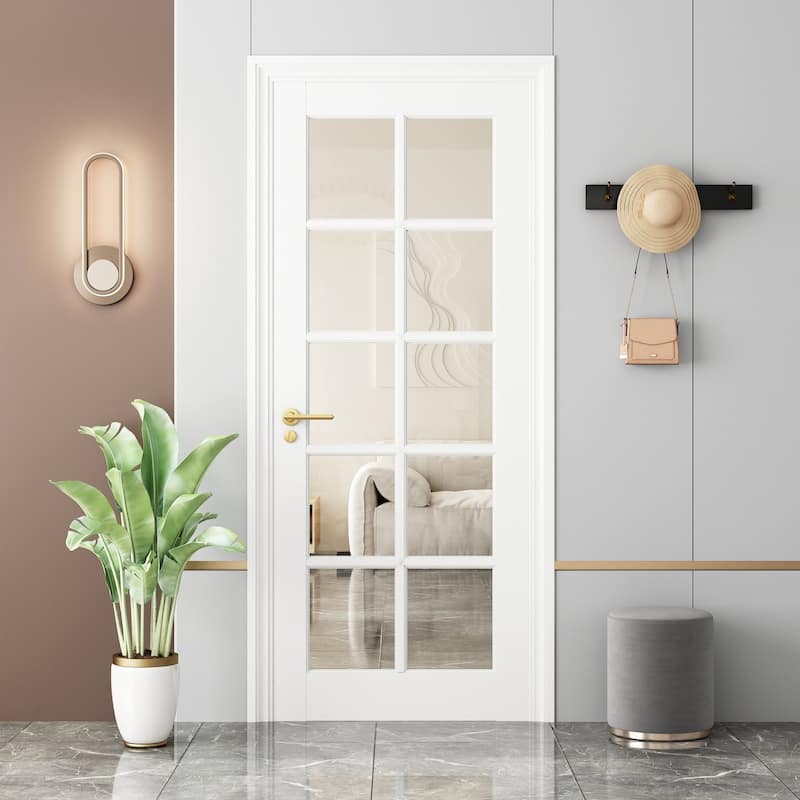 10-Lite Clear Glass Slab Interior Doors Solid Wood White Pre-Finished