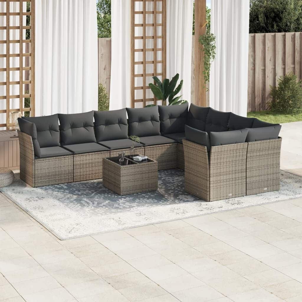vidaXL Garden Sofa Set Grey PE Rattan Large Removable Covers - 21.7 x 21.7 x 14.6